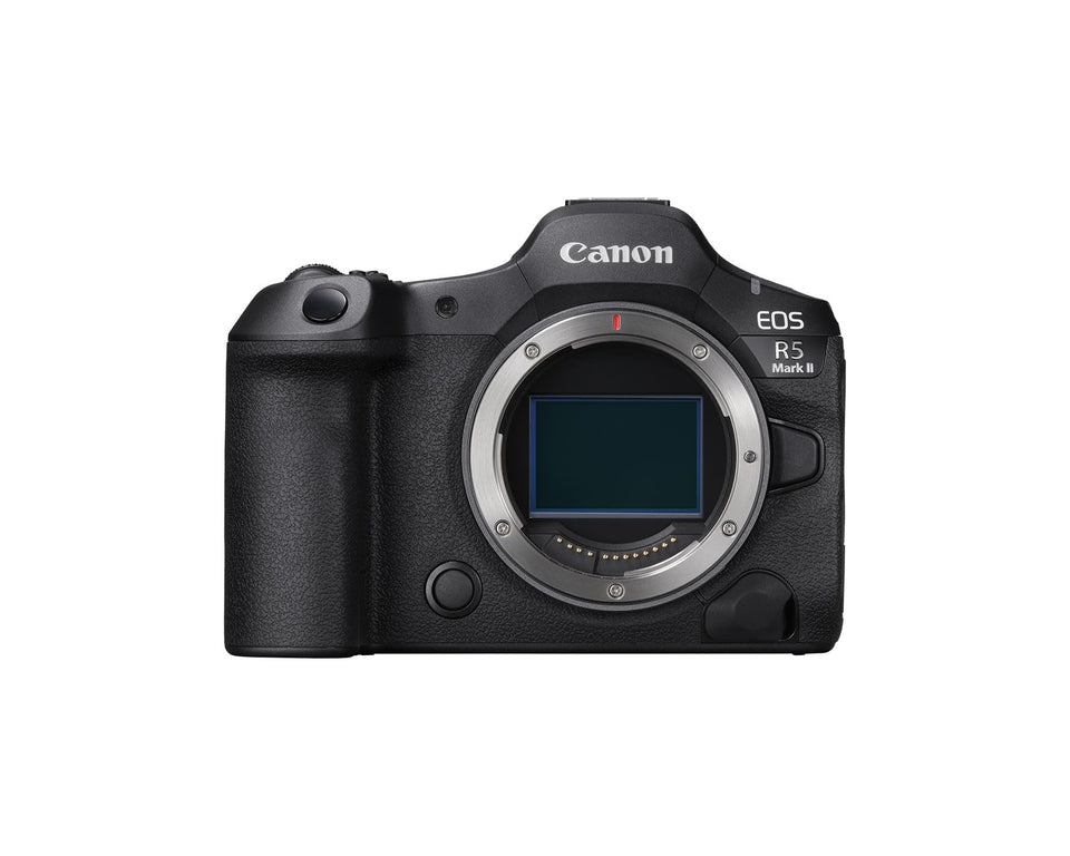 Canon EOS R5 Mark II front view, compact full-frame body ready for versatile shooting