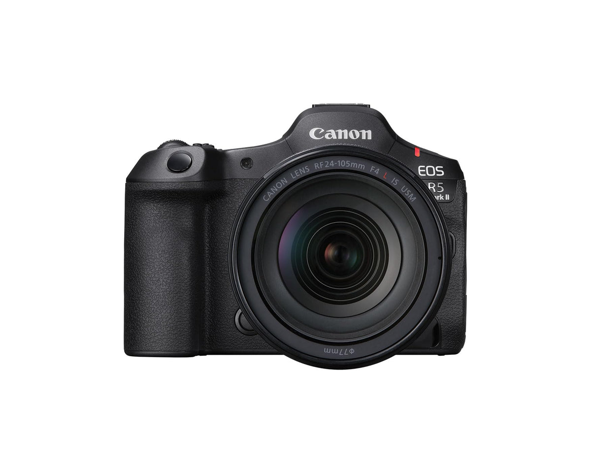 Canon EOS R5 Mark II front view with lens, ready for high-resolution photography
