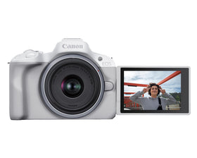 Canon EOS R50 4K video mode captures crisp footage for vlogs and projects.