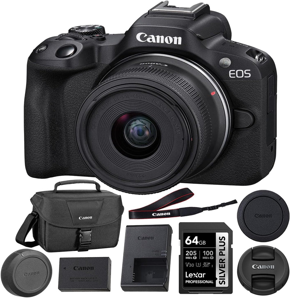 Canon EOS R50 with 18-45mm lens for travel-friendly, versatile shooting