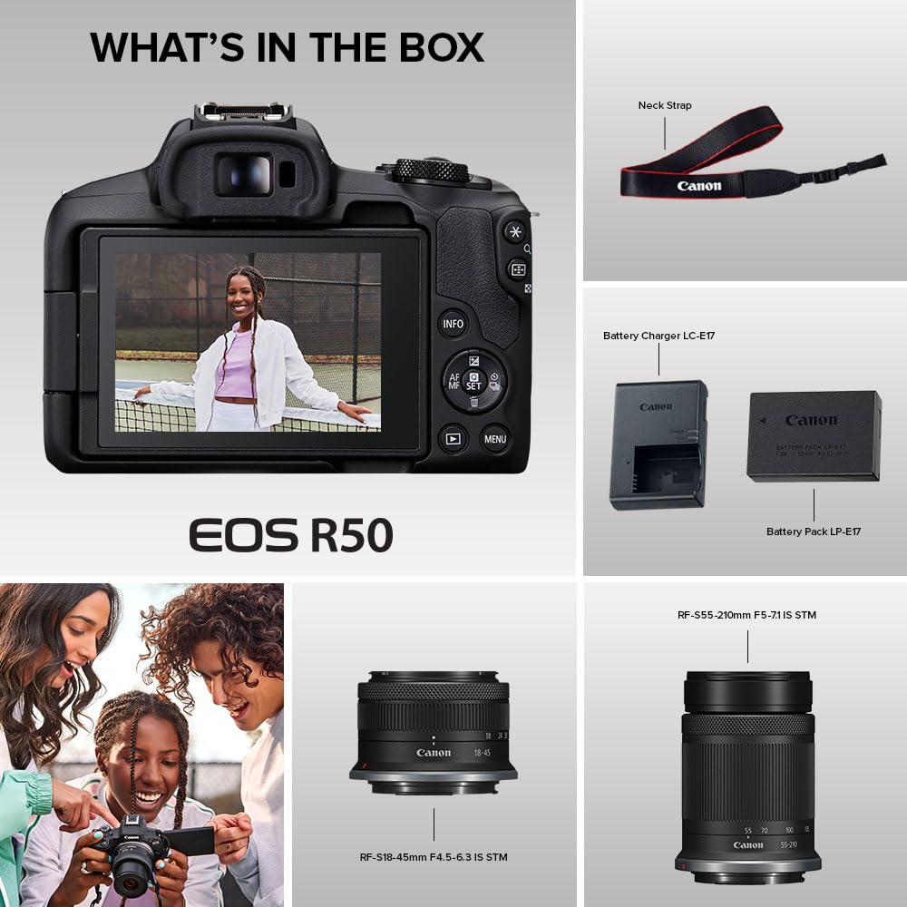 Canon EOS R50 compact ergonomic design fits comfortably in hand during extended sessions.