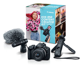 Canon EOS R50 content creator kit front view, compact for on-the-go shoots.