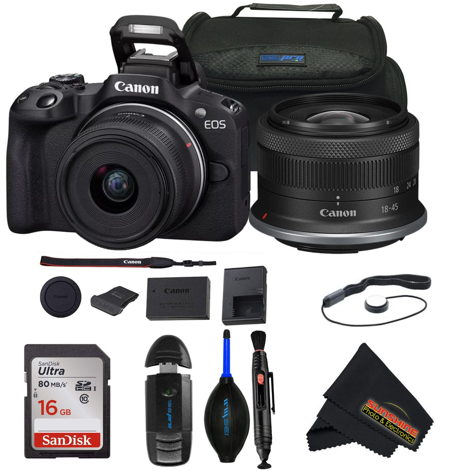 Canon EOS R50 renewed front view with RF-S18-45mm lens for versatile everyday shooting