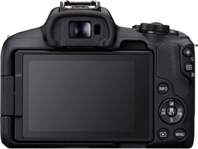 Canon EOS R50 renewed side view with Sunshine Accessories Bundle for quick setup.