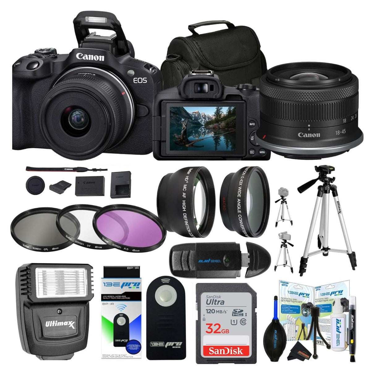Canon EOS R50 renewed with RF-S18-45mm lens for versatile on-the-go vlogging.