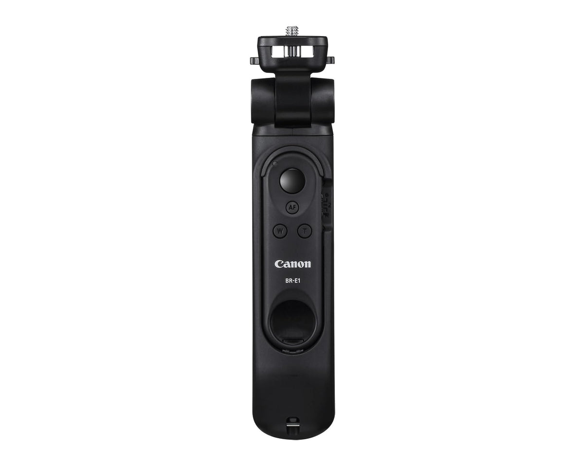 Canon EOS R50 tripod grip with wireless remote enables hands-free shooting.