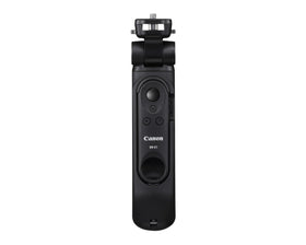 Canon EOS R50 tripod grip with wireless remote enables hands-free shooting.