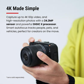 Canon EOS R50 V front record button enables quick one-handed capture during shoots.