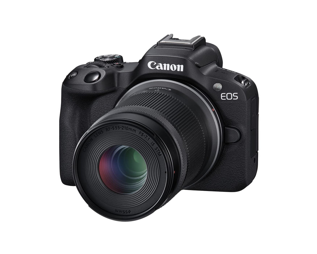Canon EOS R50 with RF-S18-45mm lens demonstrates versatile standard zoom for travel and vlogging.