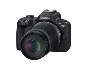 Canon EOS R50 with RF-S18-45mm lens demonstrates versatile standard zoom for travel and vlogging.