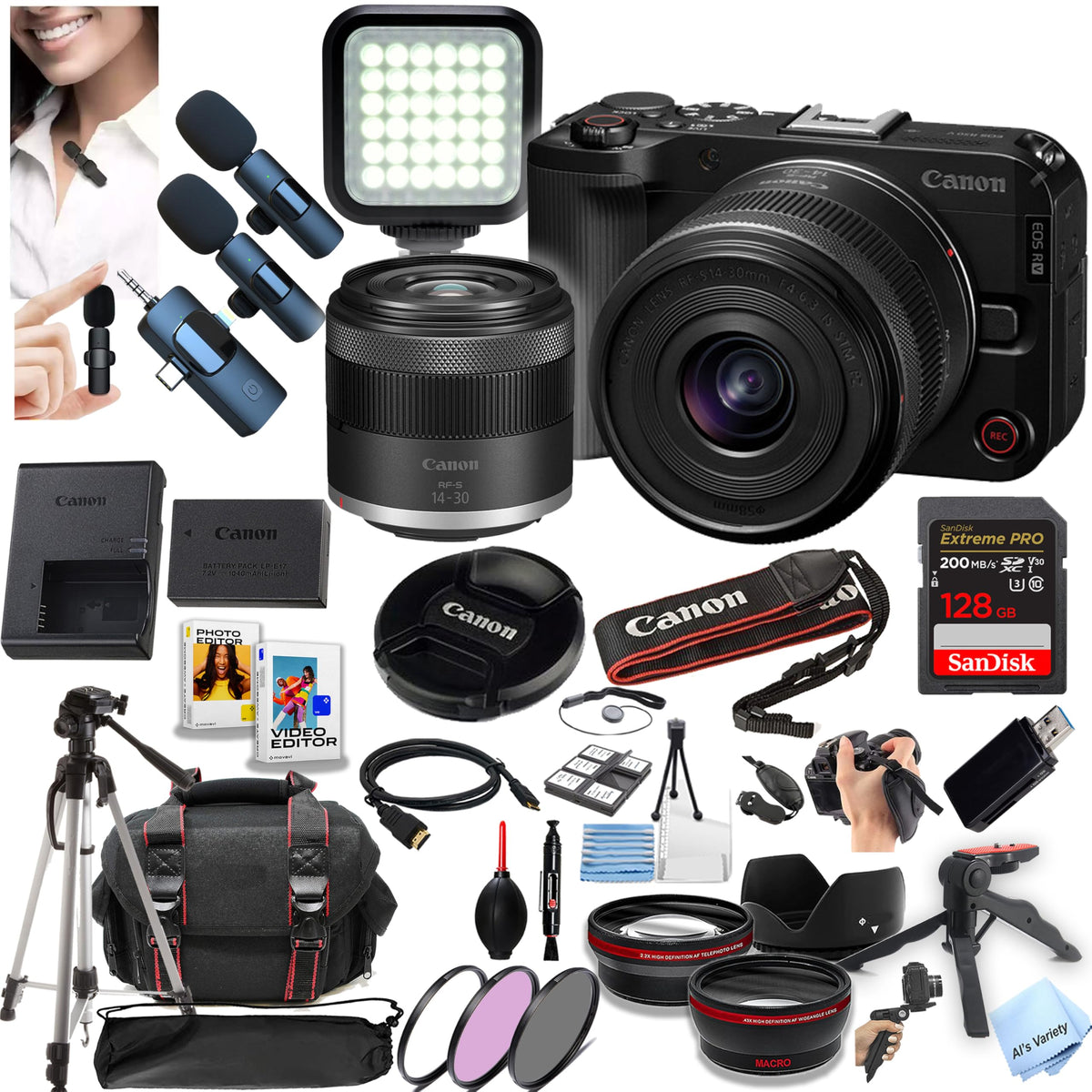 Canon EOS R50V camera body offers portable power for travel vlogging and sharp stills.