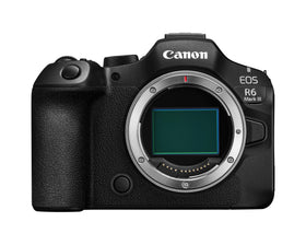Canon EOS R6 Mark III body front-angle view ideal for portable travel shoots.
