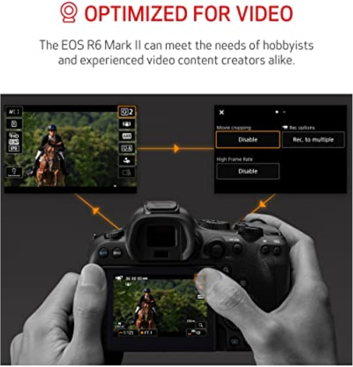 Canon EOS R6 Mark II 40fps continuous shooting for fast action.