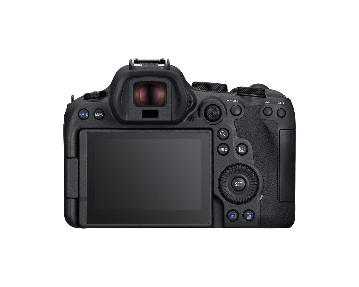 Canon EOS R6 Mark II back panel with LCD for quick settings during shoots