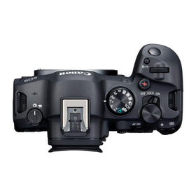 Canon EOS R6 Mark II body EVF close-up highlighting precise framing.