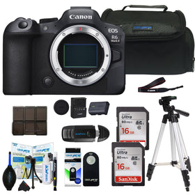 Canon EOS R6 Mark II body, compact design for handheld shooting.
