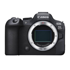 Canon EOS R6 Mark II front view, compact grip for versatile shoots.