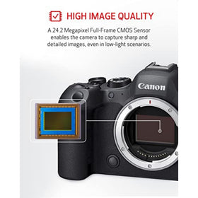 Canon EOS R6 Mark II in video setup capturing cinematic scenes with fast autofocus.