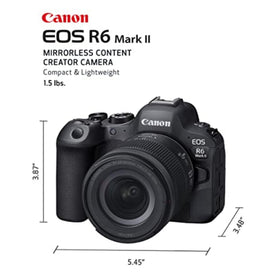 Canon EOS R6 Mark II with RF24-105mm lens for flexible travel and events.