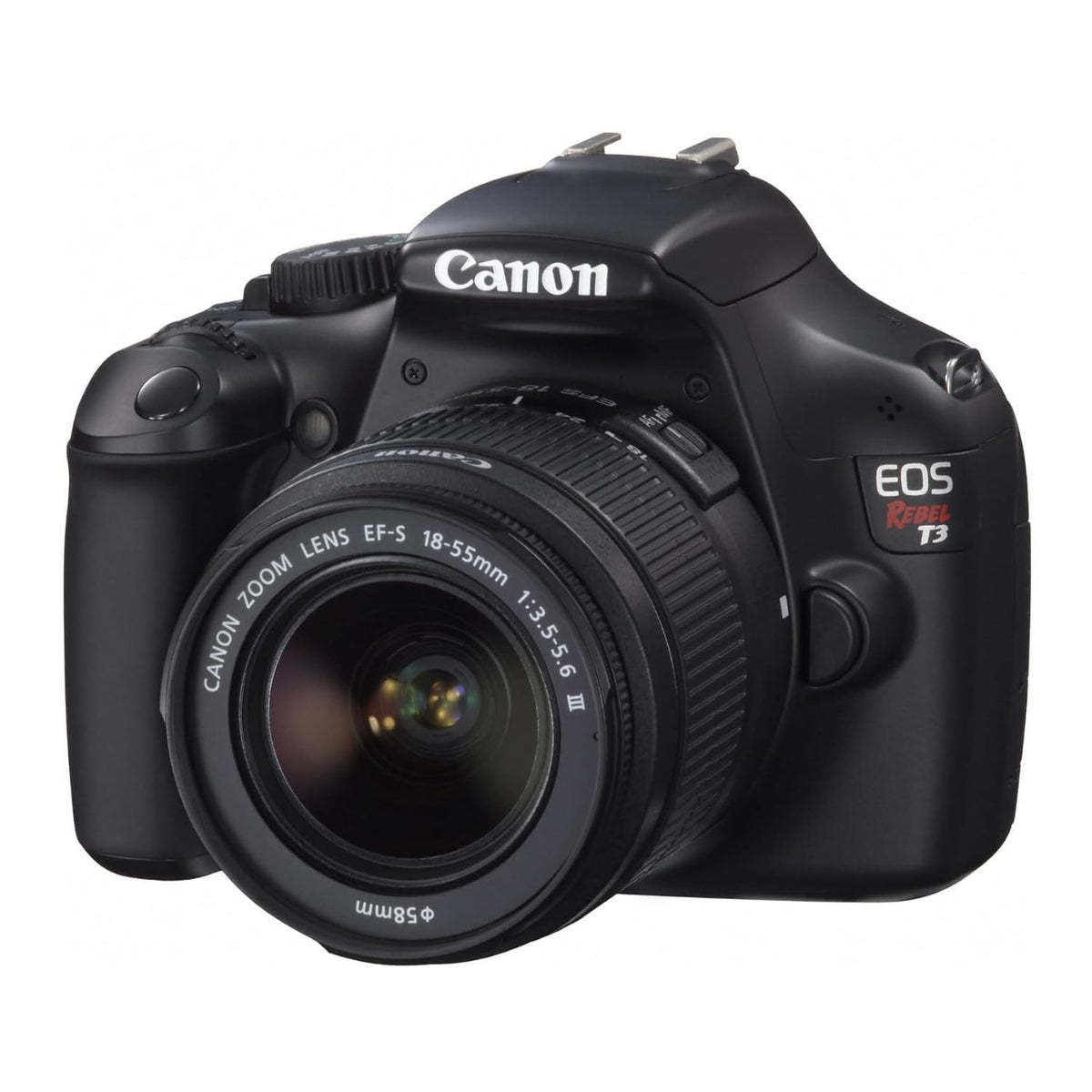 Canon EOS Rebel T3 DSLR back panel showing controls and Live View.