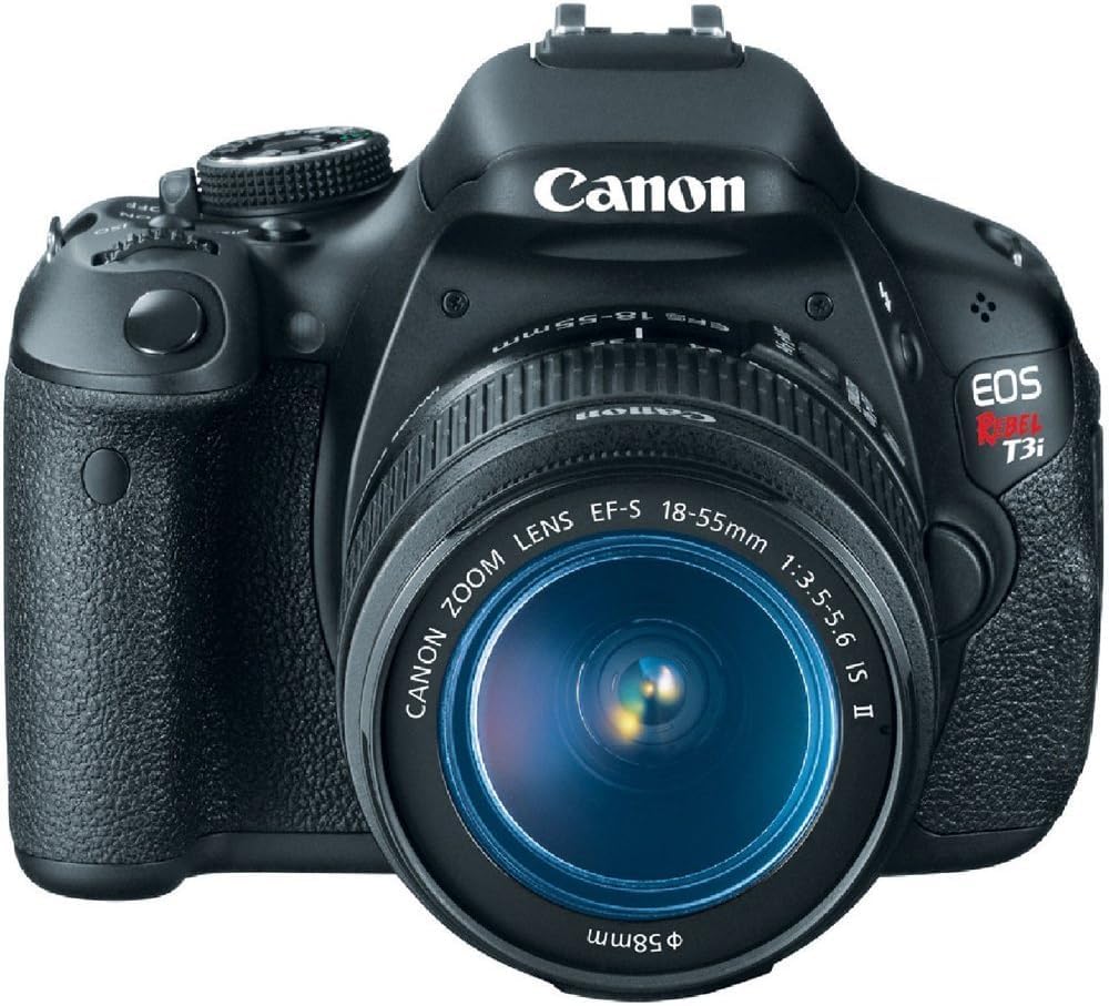 Canon EOS Rebel T3i front view with kit lens, ideal for everyday shooting.