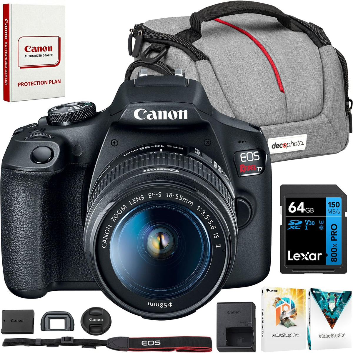 Canon EOS Rebel T7 front bundle view for beginner photography
