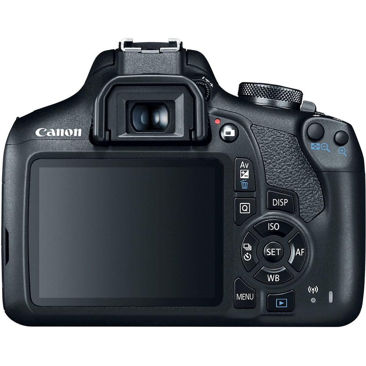 Canon EOS Rebel T7 DSLR back view showing grip and controls