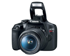 Canon EOS Rebel T7 with Wi-Fi and NFC icons enabling quick sharing.