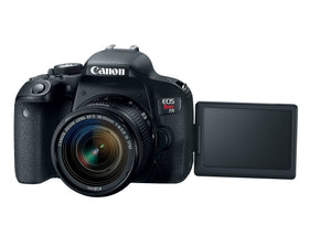 Canon EOS Rebel T7i with EF-S 18-55mm lens ideal for landscapes and portraits.