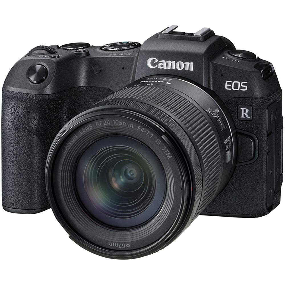 Canon EOS RP front view highlights compact travel-friendly design.