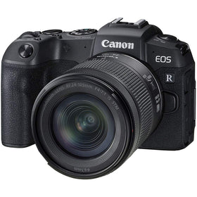 Canon EOS RP front view highlights compact travel-friendly design.