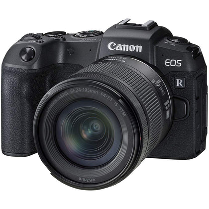 Canon EOS RP front view highlights compact travel-friendly design.