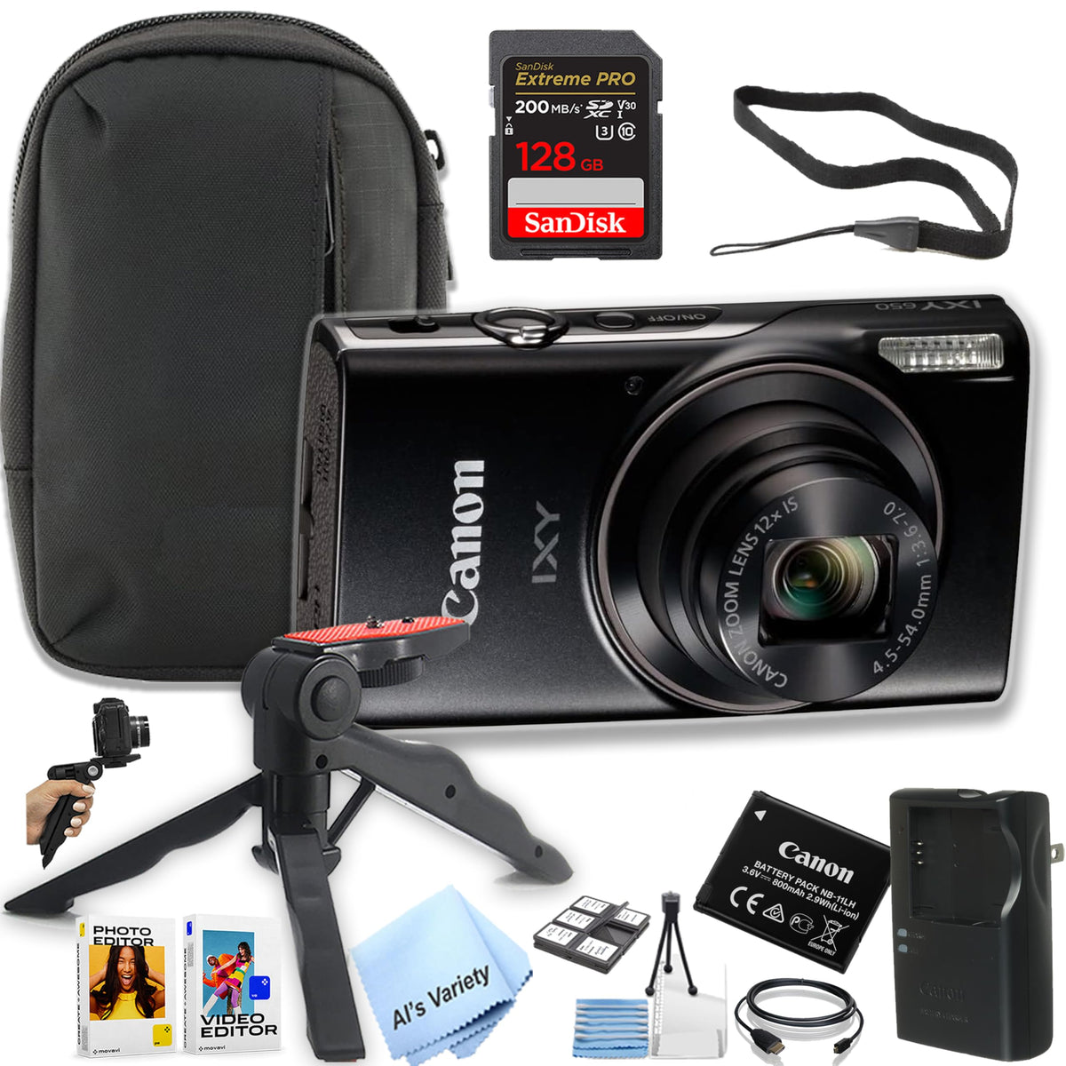 Canon IXY 650 HS black camera with compact design for everyday travel photography.