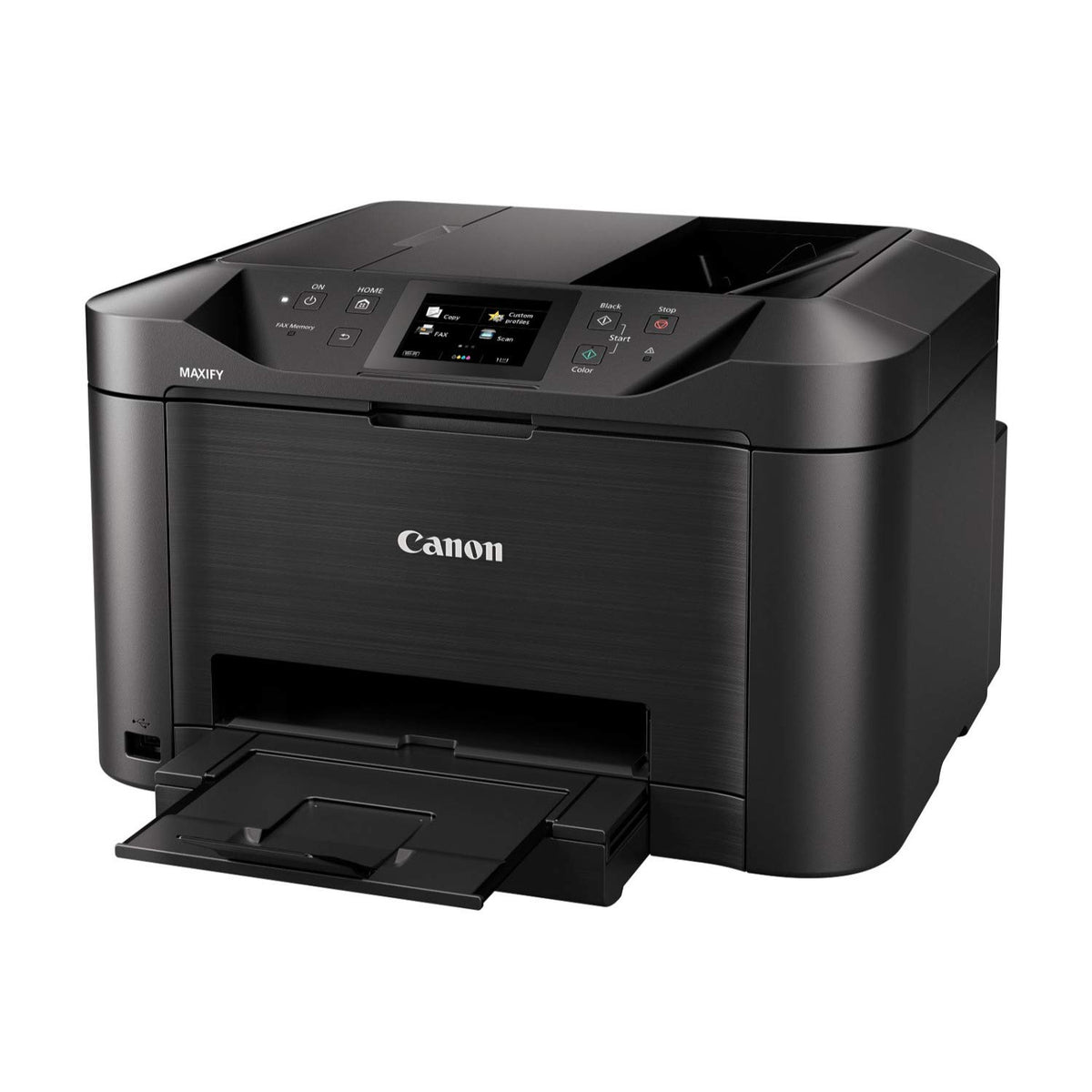 Canon MB5120 paper tray holds up to 250 sheets for longer work sessions.