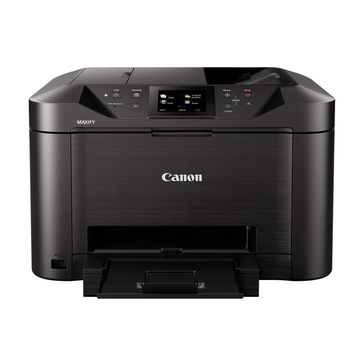Canon MB5120 scanner bed enables single-pass two-sided scanning for efficiency.