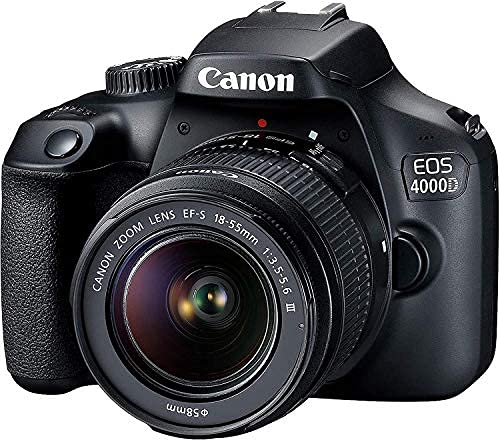 Canon PixiBytes EOS 4000D close-up of camera body and lens for precise framing.