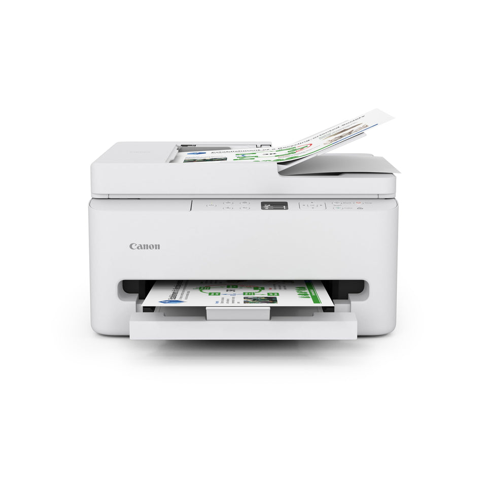 Canon PIXMA TR7120 front view highlighting compact footprint for home offices.