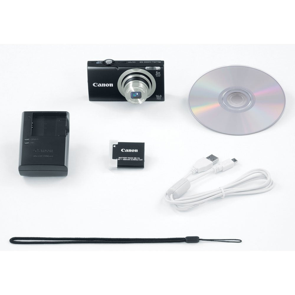 Canon PowerShot A2300 IS compact black design ideal for travel photography.