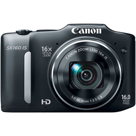 Canon PowerShot SX160 IS black body, compact design for easy everyday shooting.