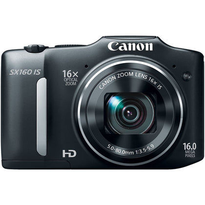 Canon PowerShot SX160 IS black body, compact design for easy everyday shooting.