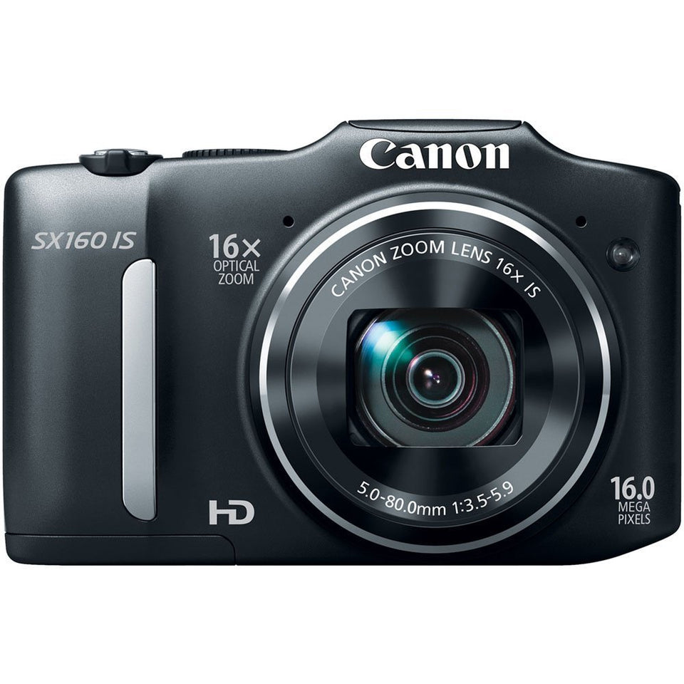 Canon PowerShot SX160 IS black body, compact design for easy everyday shooting.