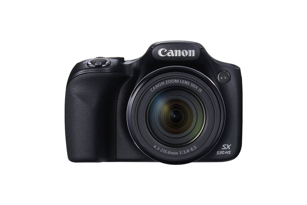 Canon PowerShot SX530 HS front view highlights compact portability for on-the-go photos.