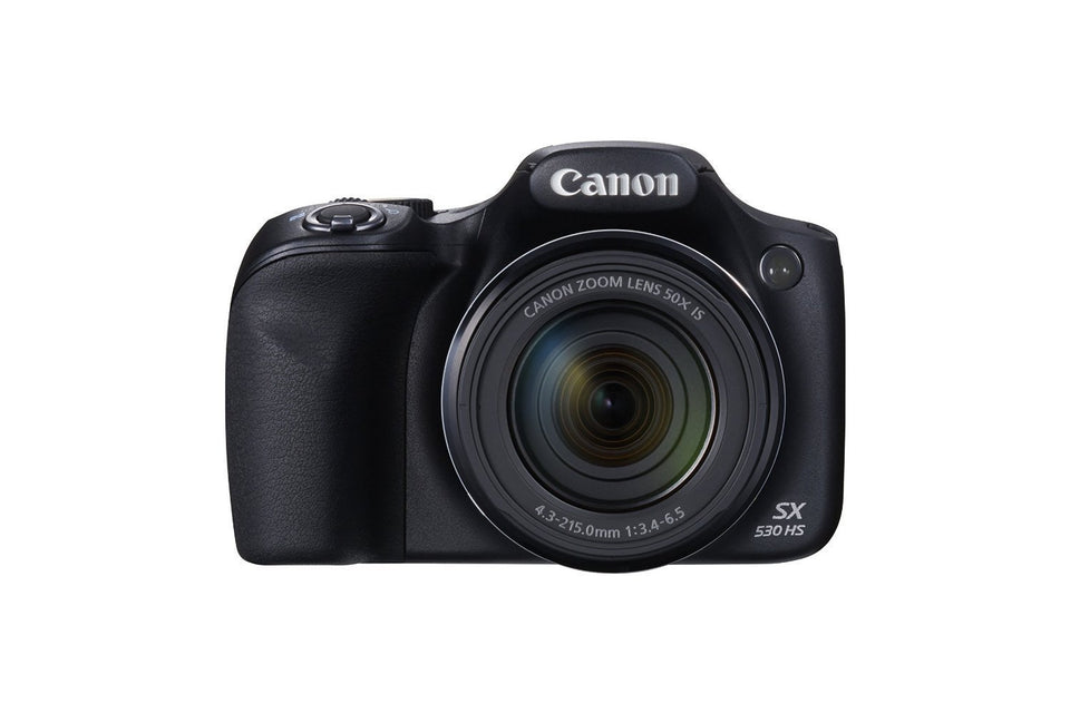 Canon PowerShot SX530 HS front view highlights compact portability for on-the-go photos.