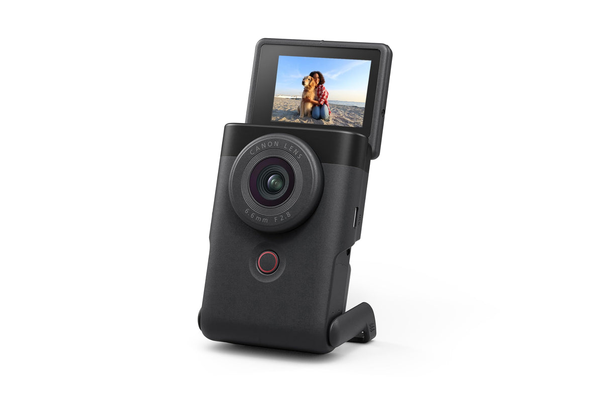 Canon PowerShot V10 front view highlighting its compact design for on-the-go vlogging