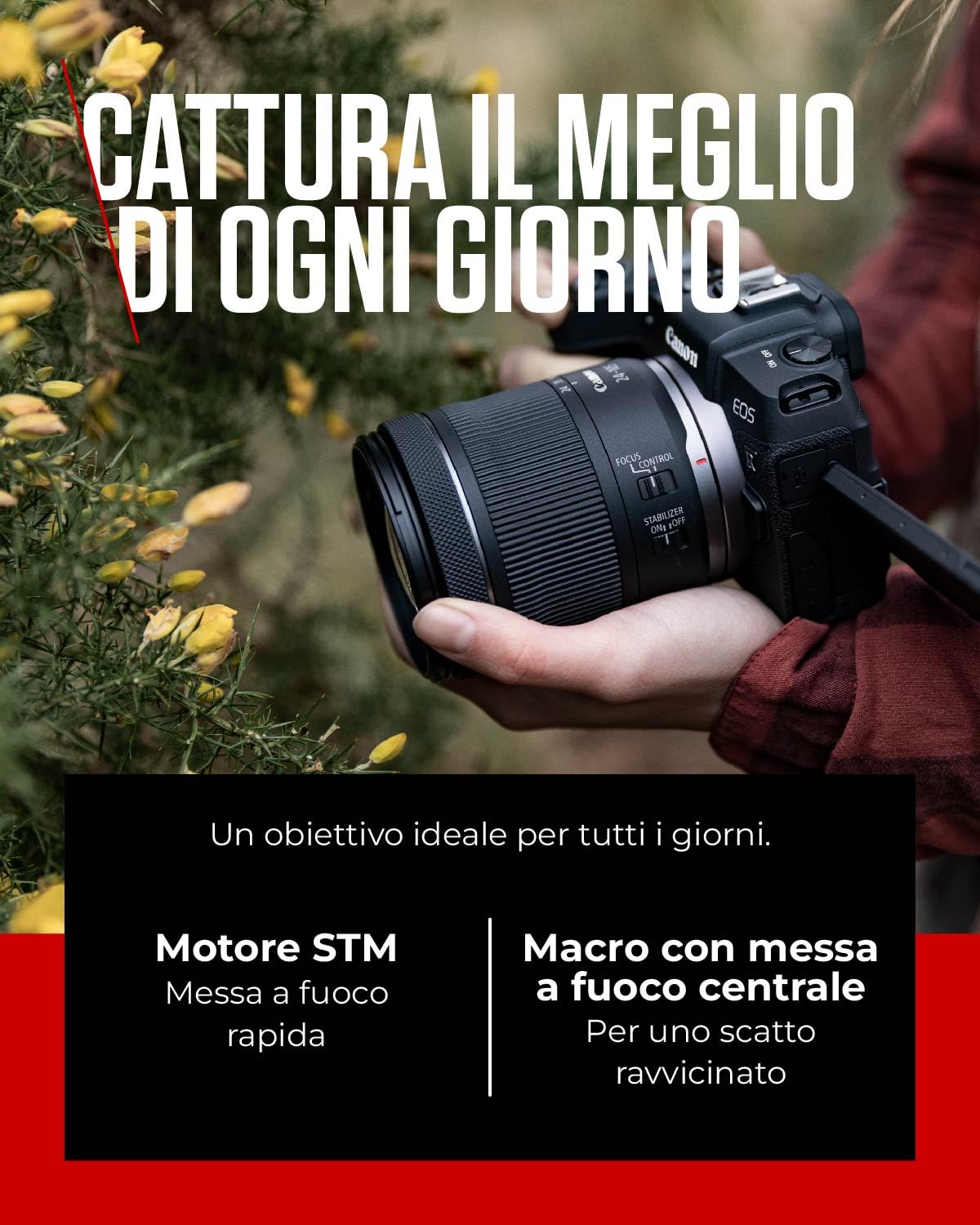 Canon RF 24-105mm f/4-7.1 IS STM ideal for portraits and landscapes.