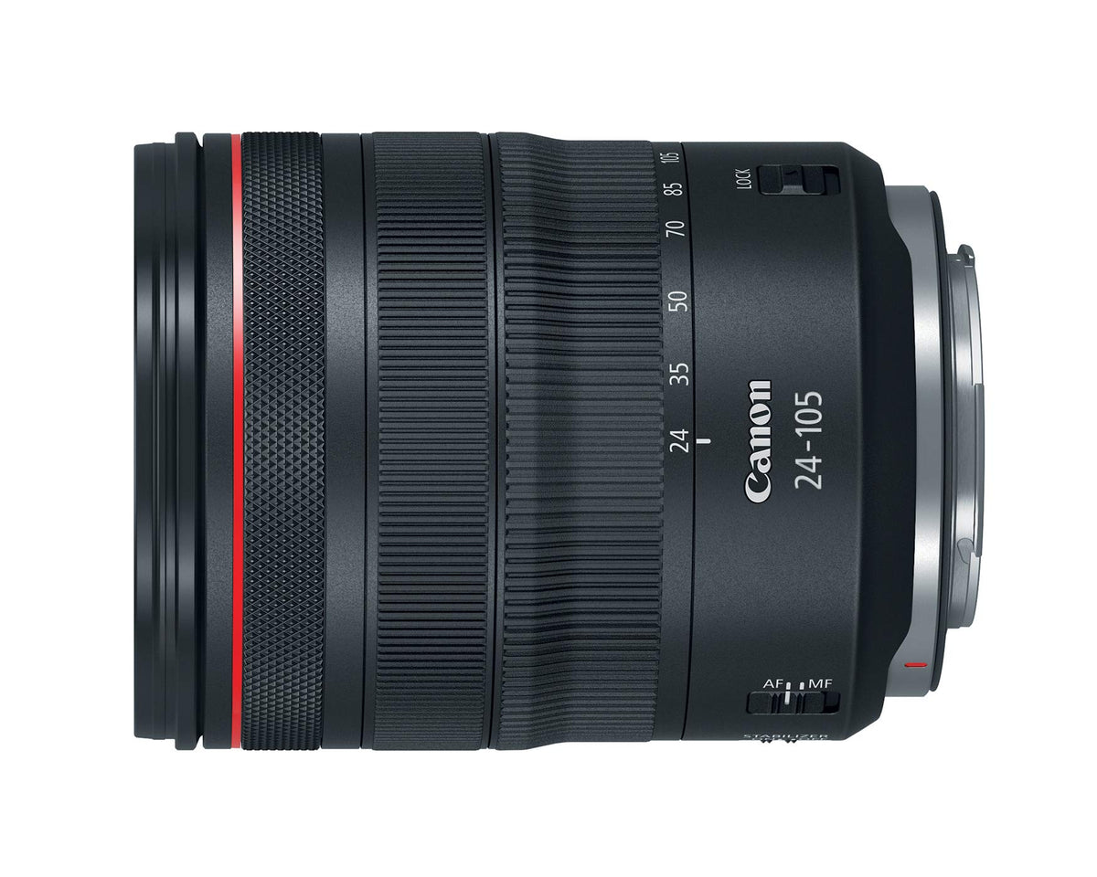 Canon RF 24-105mm f/4L IS USM lens in use, IS up to 5 stops helps keep shots steady.