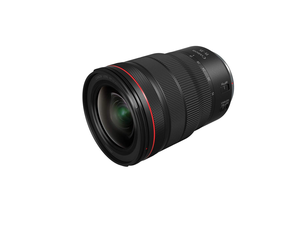 Canon RF 15-35mm f/2.8 L IS USM lens for expansive landscapes with crisp detail.