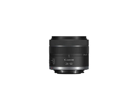 Canon RF24-50mm lens front view for EOS R, showcasing compact design and portability.