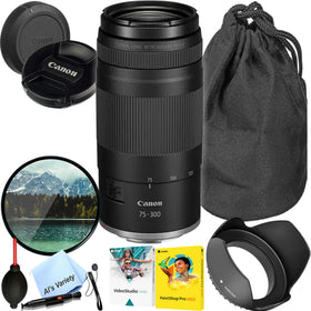 Canon RF 75-300mm lens close-up at 300mm for versatile telephoto reach