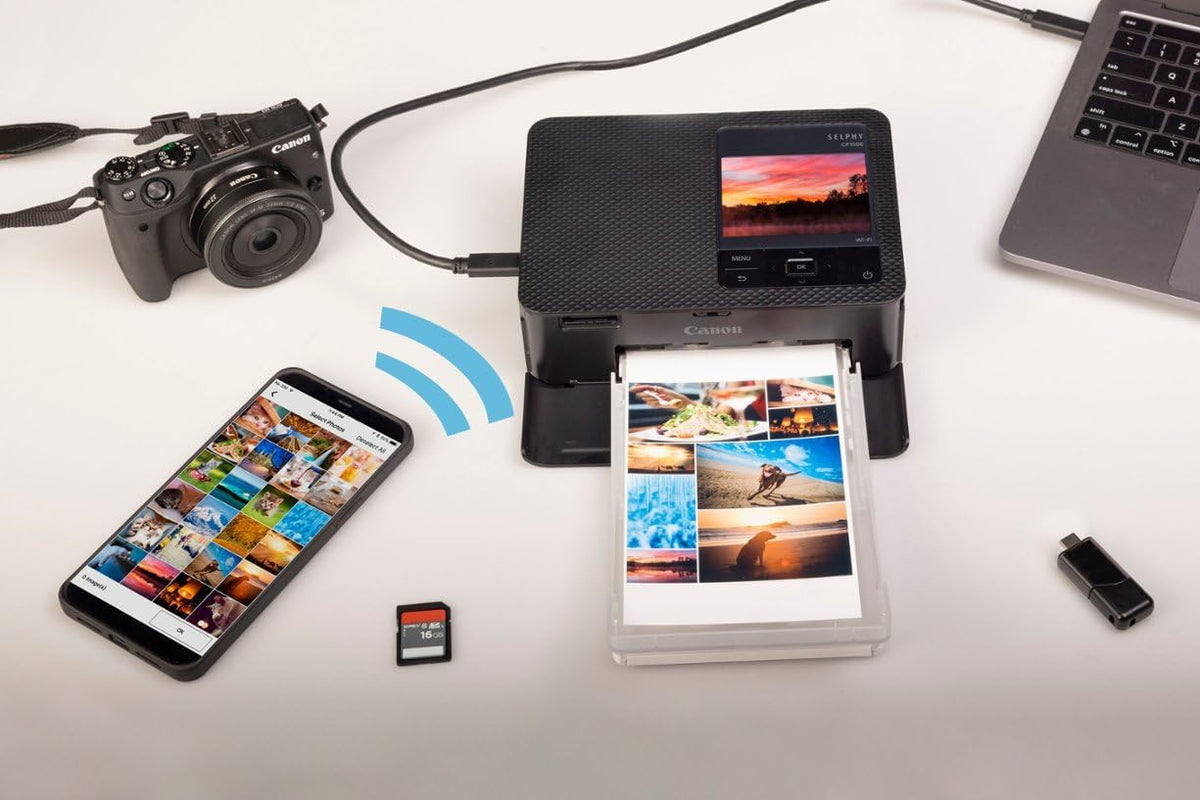 Canon Selphy CP1500 side profile highlights slim footprint for small spaces